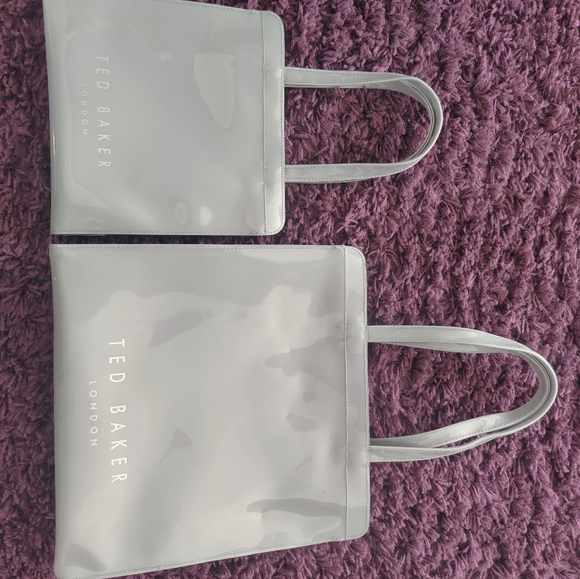 TED BAKER London Large & Small Shopper Tote Bag Duo Set x2 Grey Cream Bow 1 New - Picture 4 of 8